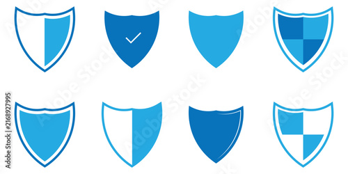  Vignetting care pictogram safe sets. Mark label security check icon set on white background. Blue check mark icon set on white background. Logotype shield badge vector icon sets. EPS 10. 