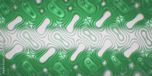 Cuadro en lienzo A glowing green and teal gyroid lattice suggests crystallography or topographic scan lines in a dark grain