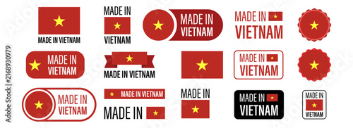 Made in Vietnam labels, badges, and stickers set for product origin tracking