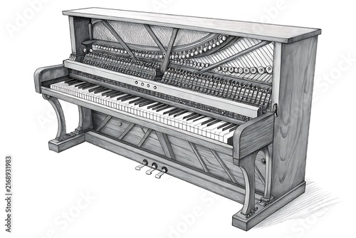Elegant black upright piano with open lid