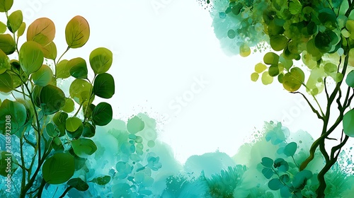 Green citrus fruits on leafy tree branches against blue sky background