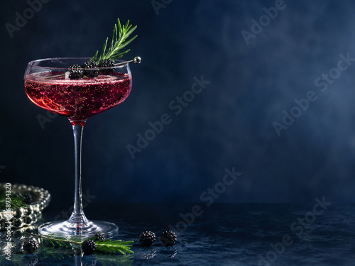 Blackberry Rosemary Sparkling Mocktail with Copy Space