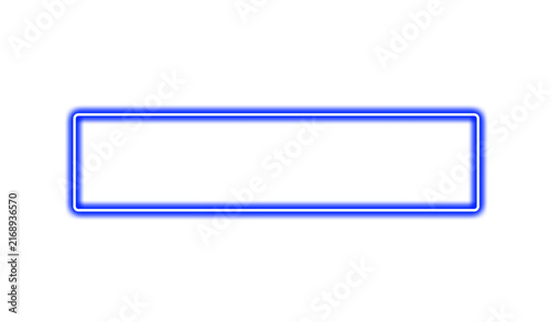 Blue neon rectangle frame isolated on white isolated on transparent background