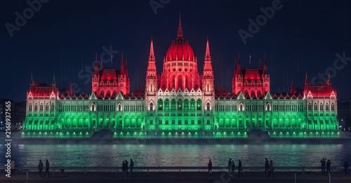 Illuminated Hungarian Parliament Building at Night