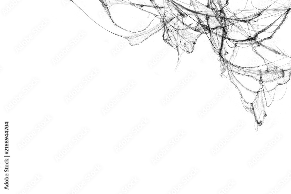 Naklejka premium Tangled spider's web on isolated white background for Halloween design. Black cobweb for applying in multiply blend mode on any concept