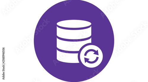 Purple circular icon displaying a white database symbol with a central loading or refresh arrow