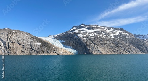 The mountains, fjords, and glaciers of Prince Christian Sound in the southern part of Greenland.