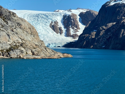 The mountains, fjords, and glaciers of Prince Christian Sound in the southern part of Greenland.