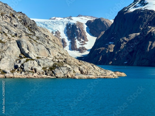 The mountains, fjords, and glaciers of Prince Christian Sound in the southern part of Greenland.