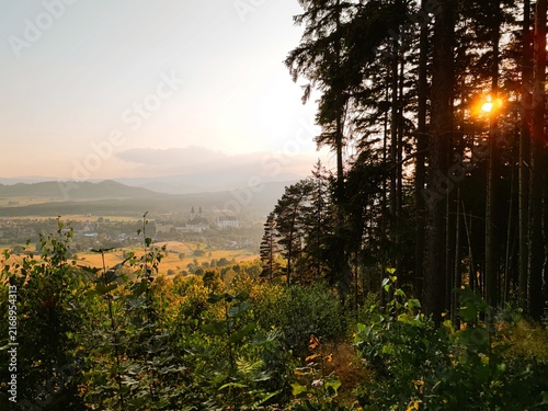Canvastavla Sunset landscape view Krzeszow, Poland