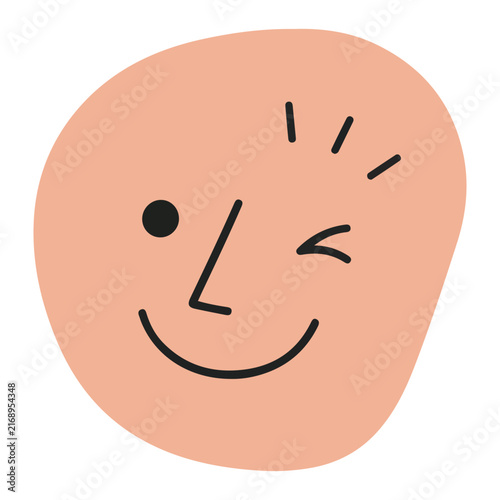 Minimalist Winking Face Line Art Illustration on Peach Background