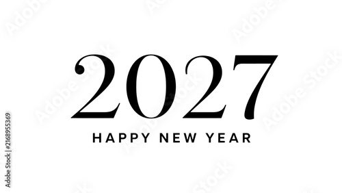 2027 Happy New Year greeting typography with large year numbers and festive message isolated on transparent background