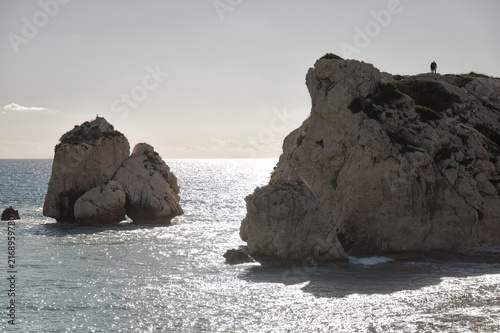 Aphrodite's Rock (Petra tou Romiou) at sunset in Cyprus. Paphos District