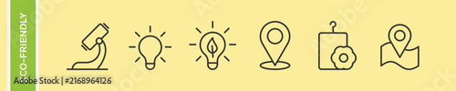 Green technology and eco research vector icons set with green idea bulb, science microscope, eco location pin, and sustainable solution symbols