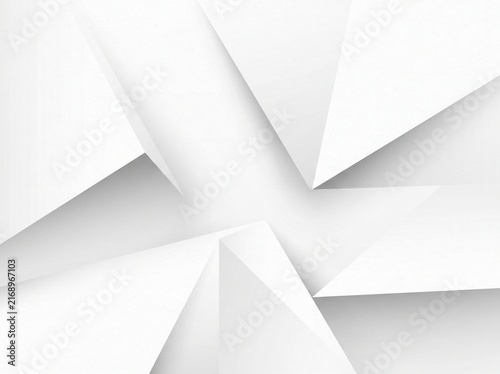 Abstract white background with geometric triangle shapes and soft shadows for modern business presentation or design