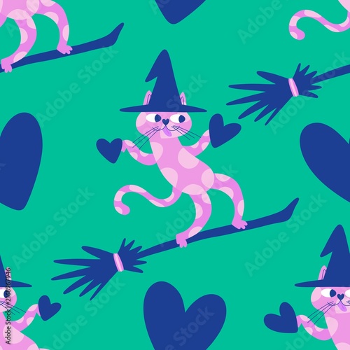 Halloween animals seamless cats pattern for wrapping paper and fabrics and linens and kids clothes print