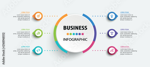 Business infographic vector design template with 6 options, steps or processes. Can be used for workflow layout, diagram, annual report, web design	