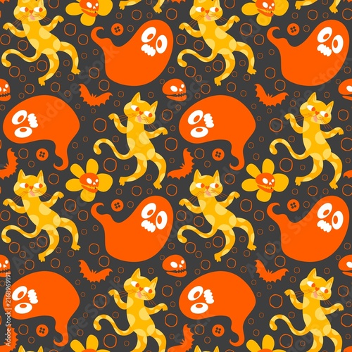 Halloween animals seamless cats pattern for wrapping paper and fabrics and linens and kids clothes print