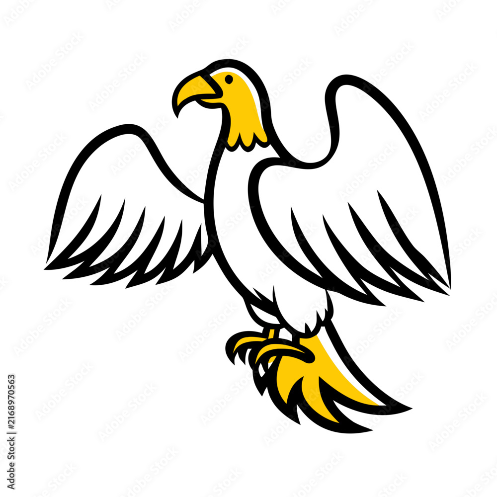 Fototapeta premium Stylized yellow eagle head and claw isolated on a white background, for heraldic or, animal bird raptor