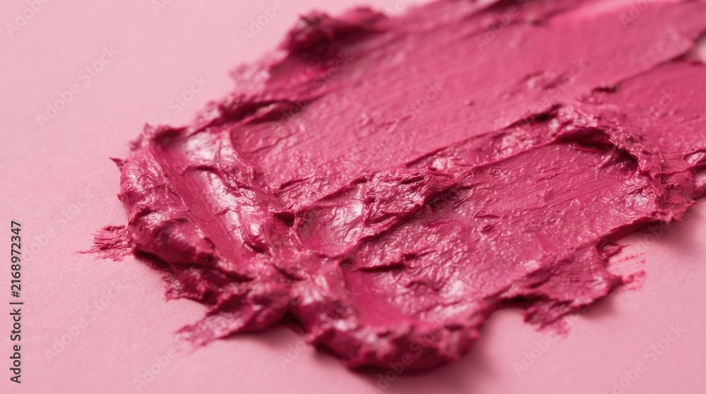 Obraz premium Rich Pink Lipstick Smear Close Up with Creamy Cosmetic Texture