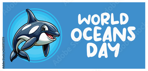 Orca whale swims in a circular motion to celebrate the preservation of our marine ecosystems.