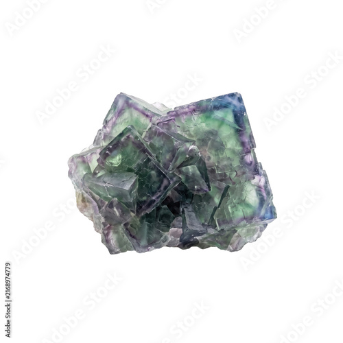 Foto Beautiful fluorite crystal cluster with purple and green hues on transparent bac
