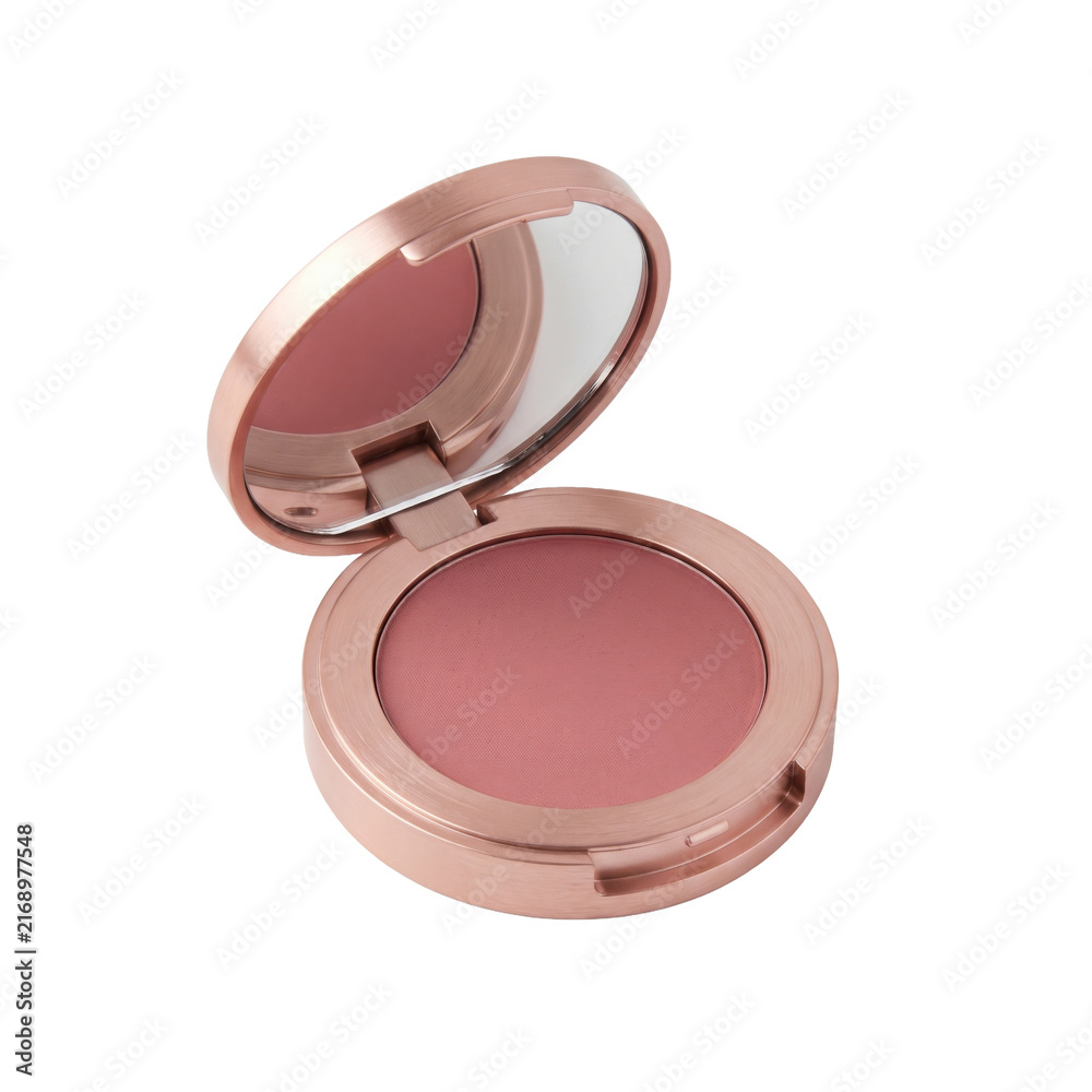 Obraz premium Rose gold compact blush with mirror on transparent background