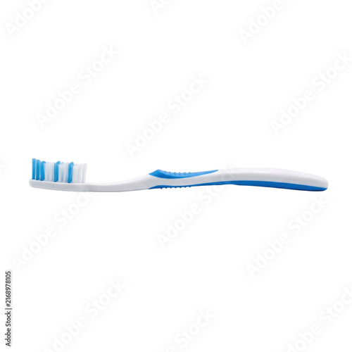 Quadro su tela White and blue toothbrush with soft bristles on transparent background