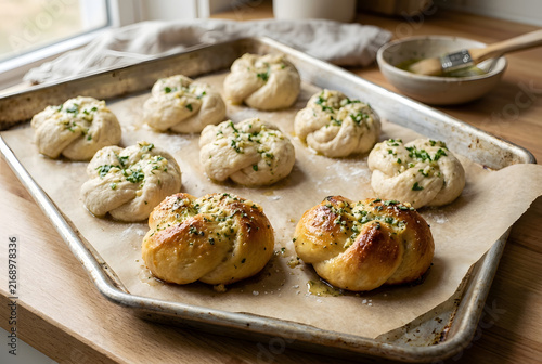 Backfertige Teigknoten mit Knoblauch und Kräutern