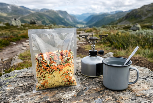 Portionierte Trockenmischung für eine Trekkingmahlzeit
