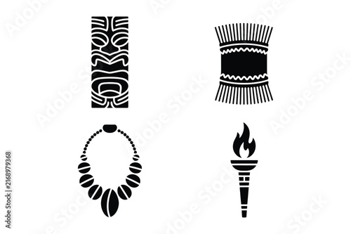 Tribal culture ritual items and artifacts glyph illustration with necklace