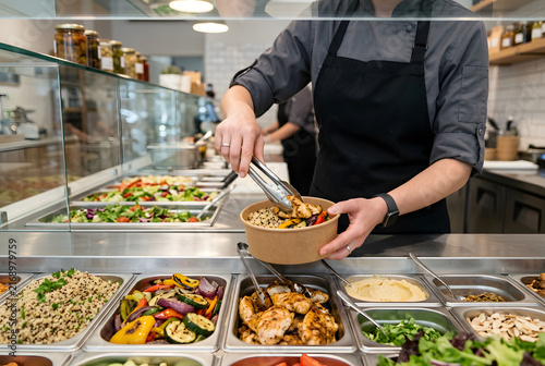 Frische Mahlzeit wird am Feinkosttresen zusammengestellt