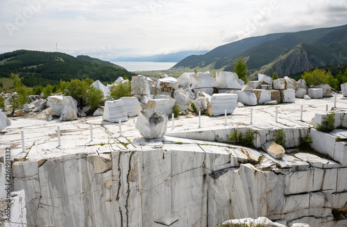 Obraz na plátne White marble quarry with large cut stone blocks by Lake Baikal