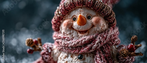 Cute Snowman Figurine in Winter Scene