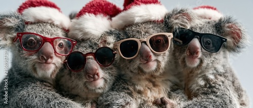Cute Koalas in Santa Hats and Sunglasses
