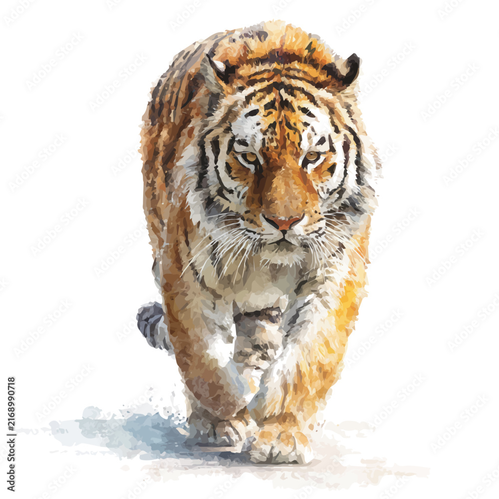 Obraz premium Watercolor Tiger vector, artistic painting style, high-resolution illustration on a pure white background.