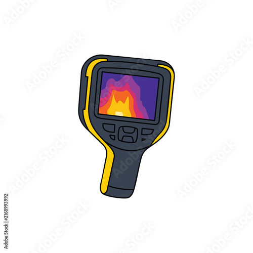 Handheld Thermal Imaging Camera Icon Displaying an Infrared Heat Map on Screen, Representing Predictive Maintenance, Equipment Inspection, and Industrial Temperature Monitoring Technology