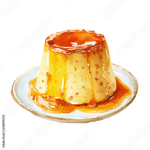 Canvas Print Pudding watercolor vector, hand-painted style, high-quality illustration isolated on white background