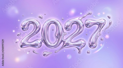2027 Liquid Metal Year Celebration with Bubbles and Stars