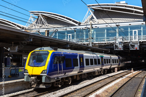 Cuadro en lienzo Diesel Multiple Unit train at Leeds Railway Station, West Yorkshire, England, UK