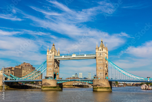 Cuadro en lienzo Tower Bridge Bascule and Suspension Bridge over River Thames in London, England,
