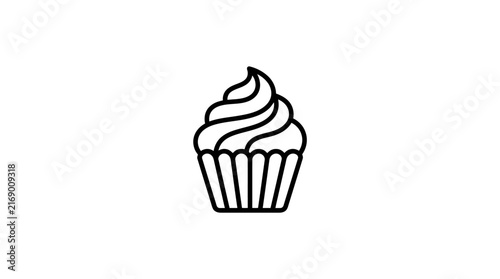 Simple cupcake icon with swirl frosting isolated on white