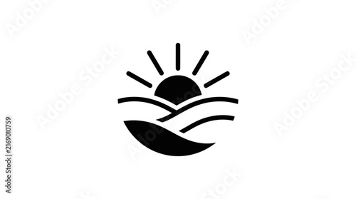 Sunrise over rolling hills simple graphic icon