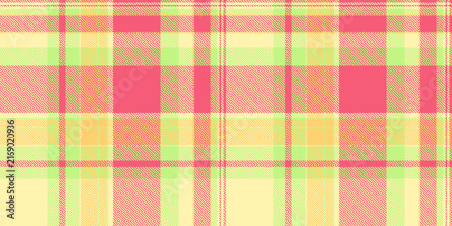 Spring tartan plaid design with a classic woven appearance and yellow and red tones. The seamless textile pattern recreates the look of woven fabric and works well as a decorative surface background.