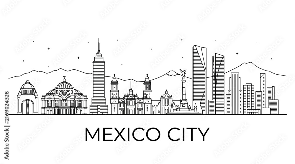 Obraz premium Mexico City skyline minimalist line art vector.