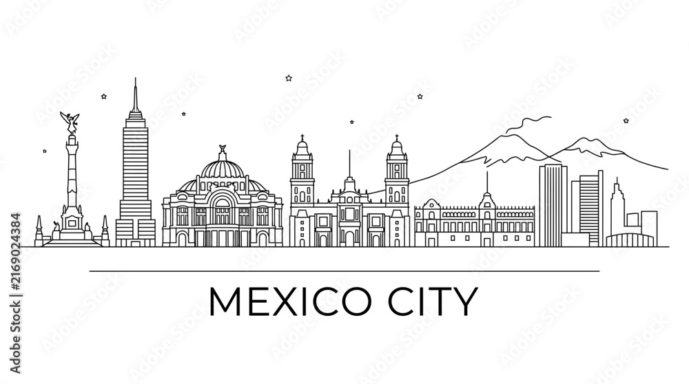 Obraz premium Mexico City skyline minimalist vector outline.