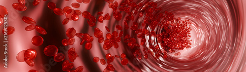 Red blood cells in motion inside vein structure, used for medical presentation, human anatomy illustration, and health education materials related to blood science, 3D Rendering