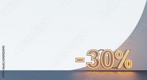 Minimalist Background With Glowing Neon 30 Percent Discount Sign For Modern Sale Special Promotion