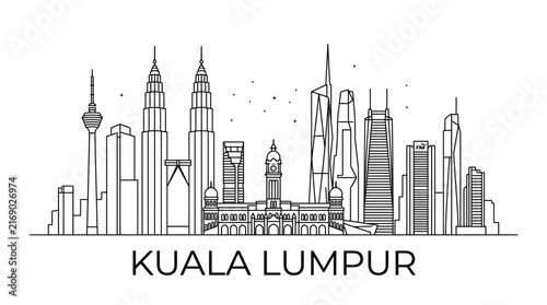 Kuala Lumpur Malaysia city skyline minimalist line drawing.