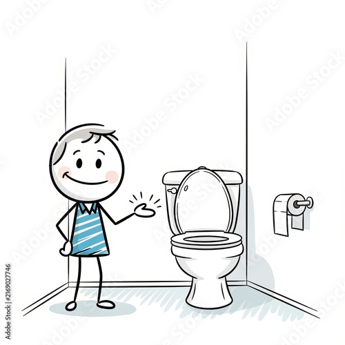 Stylized Hand-Drawn Stick Figure Invites You to a Comfortable and Simple Bathroom Experience